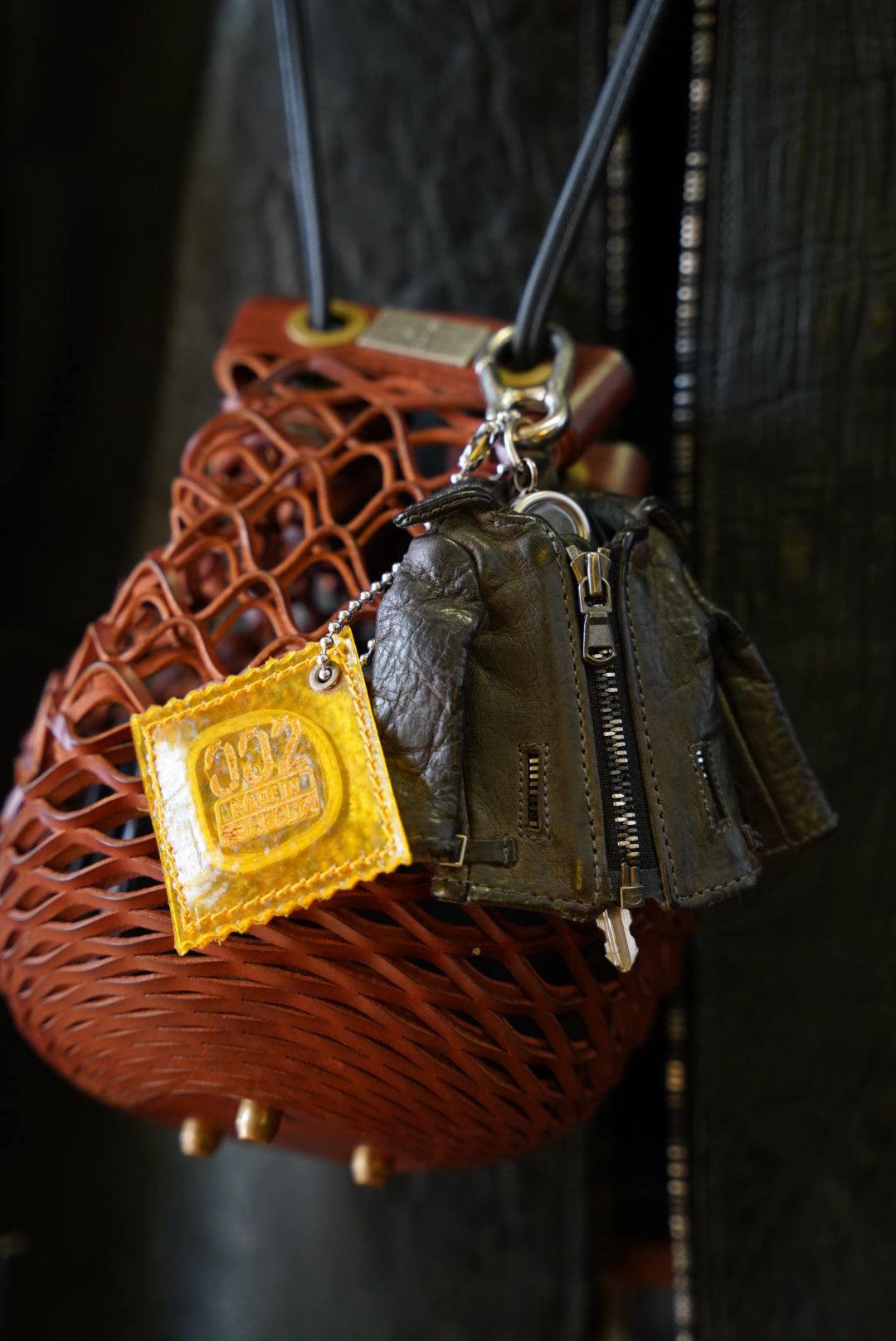 RAW PIG SKIN CONDOM CHARM FOR BAG / YELLOW