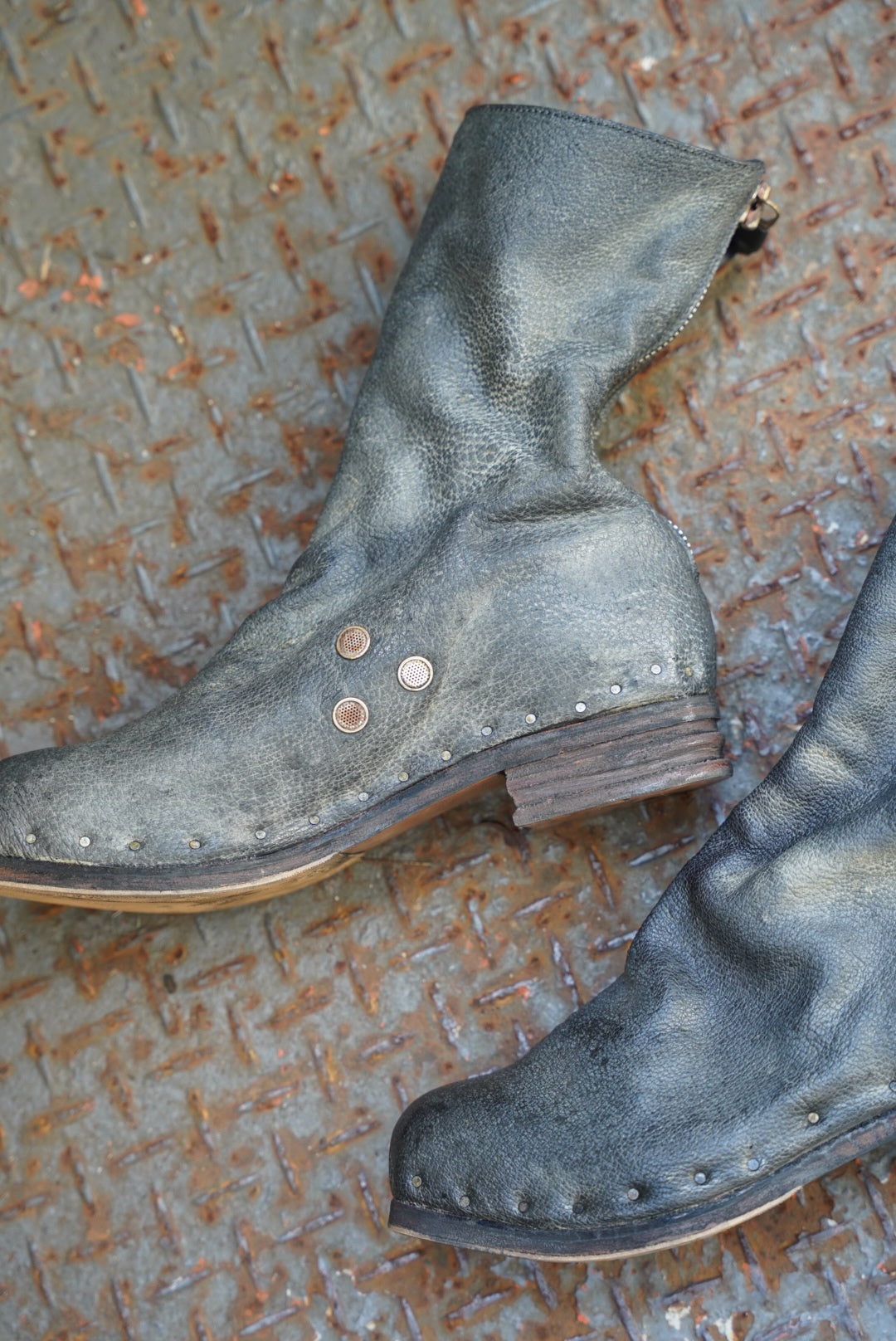 [ONLY ONE] ASIAN BLACK BEAR / BACK-ZIP BOOTS / 39 / OBJECT DYED W/ JP SUMI INK