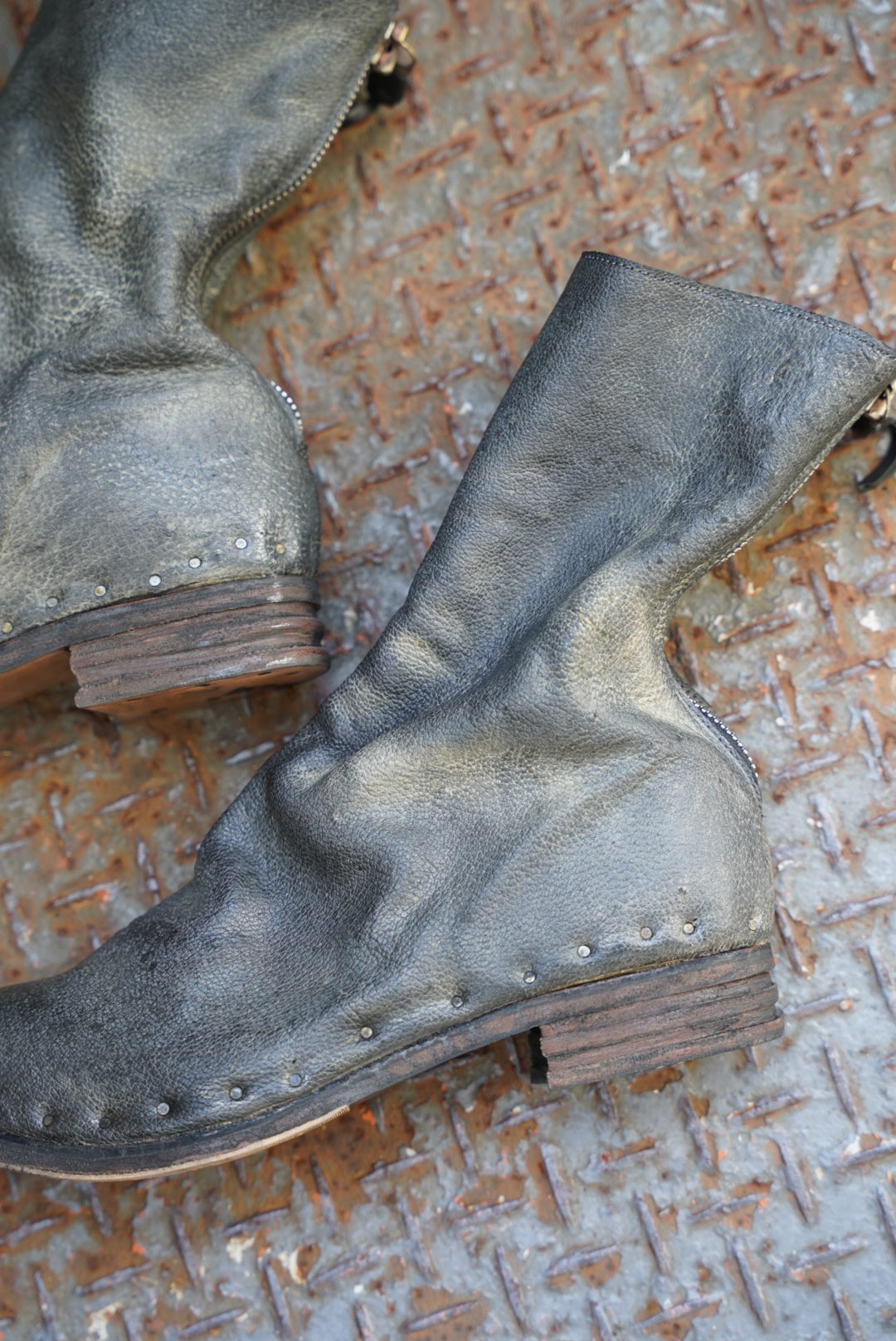 [ONLY ONE] ASIAN BLACK BEAR / BACK-ZIP BOOTS / 39 / OBJECT DYED W/ JP SUMI INK